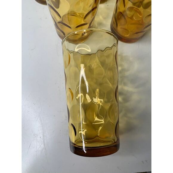 6 Hazel Atlas Amber El Dorado Optic Dot Coin Tumbler Juice Glasses MCM Vintage - Picture 9 of 11